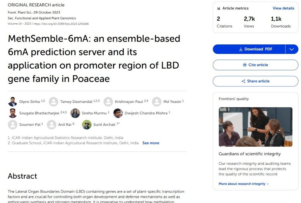 MethSemble-6mA: An Ensemble-based 	6mA Prediction Server and Its Application on Promoter Region of LBD Gene Family in Poaceae.