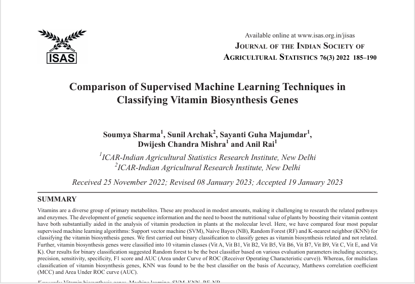 Comparison of supervised machine learning techniques in classifying vitamin biosynthesis genes.