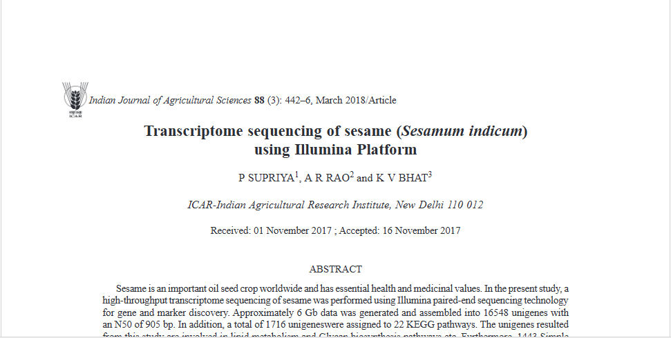 Transcriptome sequencing of sesame (Sesamum indicum) using Illumina Platform.